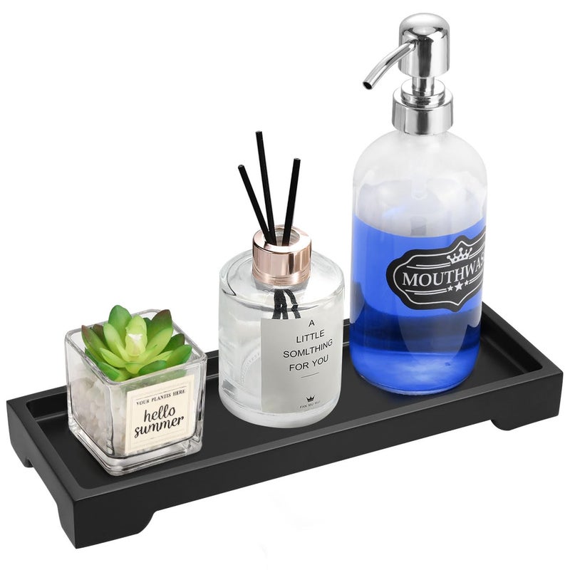 Luxspire Bathroom Vanity Tray  Resin Black Bathroom Tray Toilet Tank Tray  11.2x4.1 inch Kitchen Sink Trays  Countertop Organizer for Candles Soap Towel Perfume Holder Jewelry Dish  Small  Matte Black - Image 1